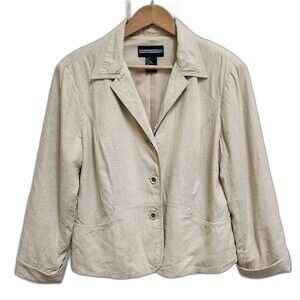 Requirements Blazer Womens 12 Beige Linen Blend Stretch 3 Button Cuff Lagenlook